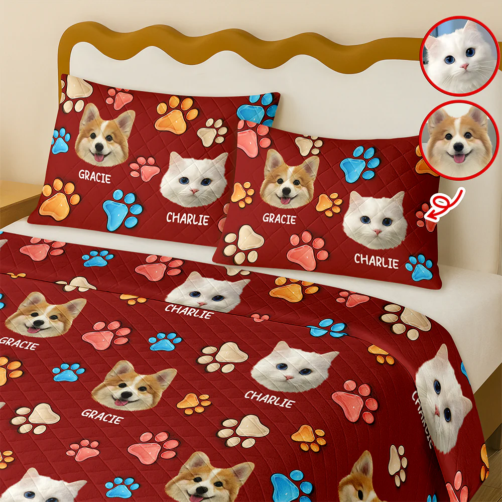 Custom Dog Cat Photo You Left Paw Prints On My Heart 3D Inflated Effect Quilt Bedding Set HO82 900404 - Image 6