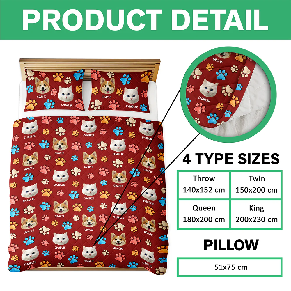 Custom Dog Cat Photo You Left Paw Prints On My Heart 3D Inflated Effect Quilt Bedding Set HO82 900404 - Image 7