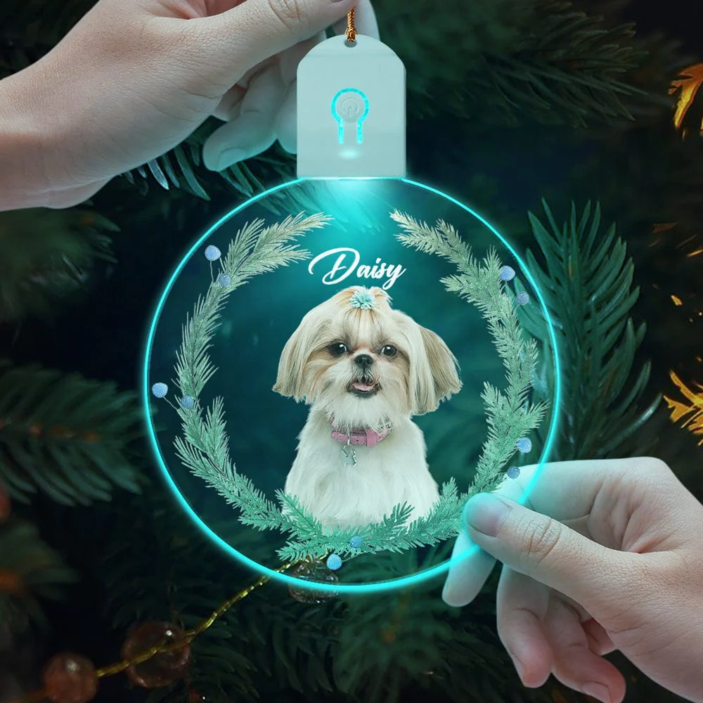 Custom Dog Christmas Photo For Dog Lovers Circle Led Acrylic Ornament HO82 893260