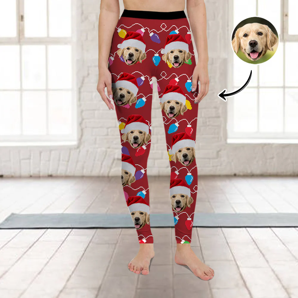 Custom Dog Face Photo With Colorful Christmas Lights Legging HO82 900476 - Image 4