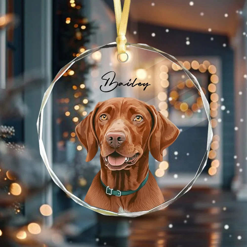 Custom Dog Photo Christmas Glass Circle Ornament HO82 893036 - Image 2