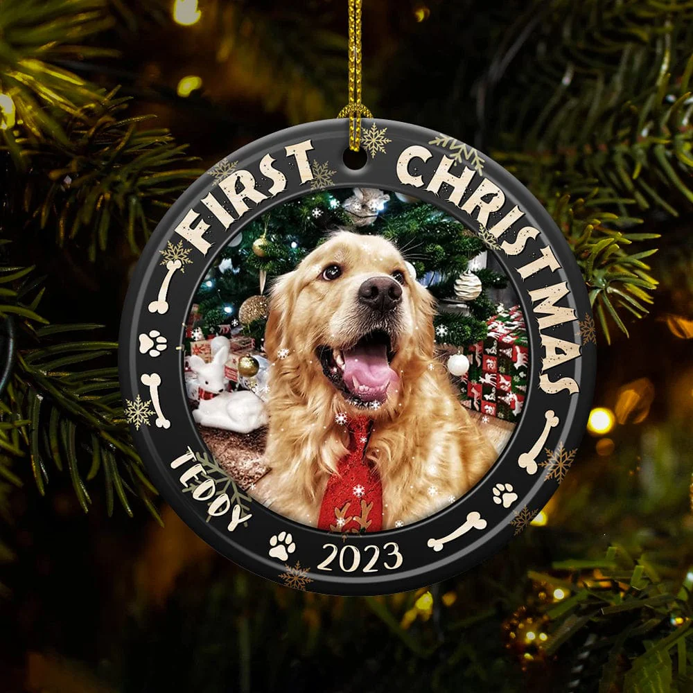 Custom Dog Photo First Christmas Ceramic Ornament N304 889720 - Image 3