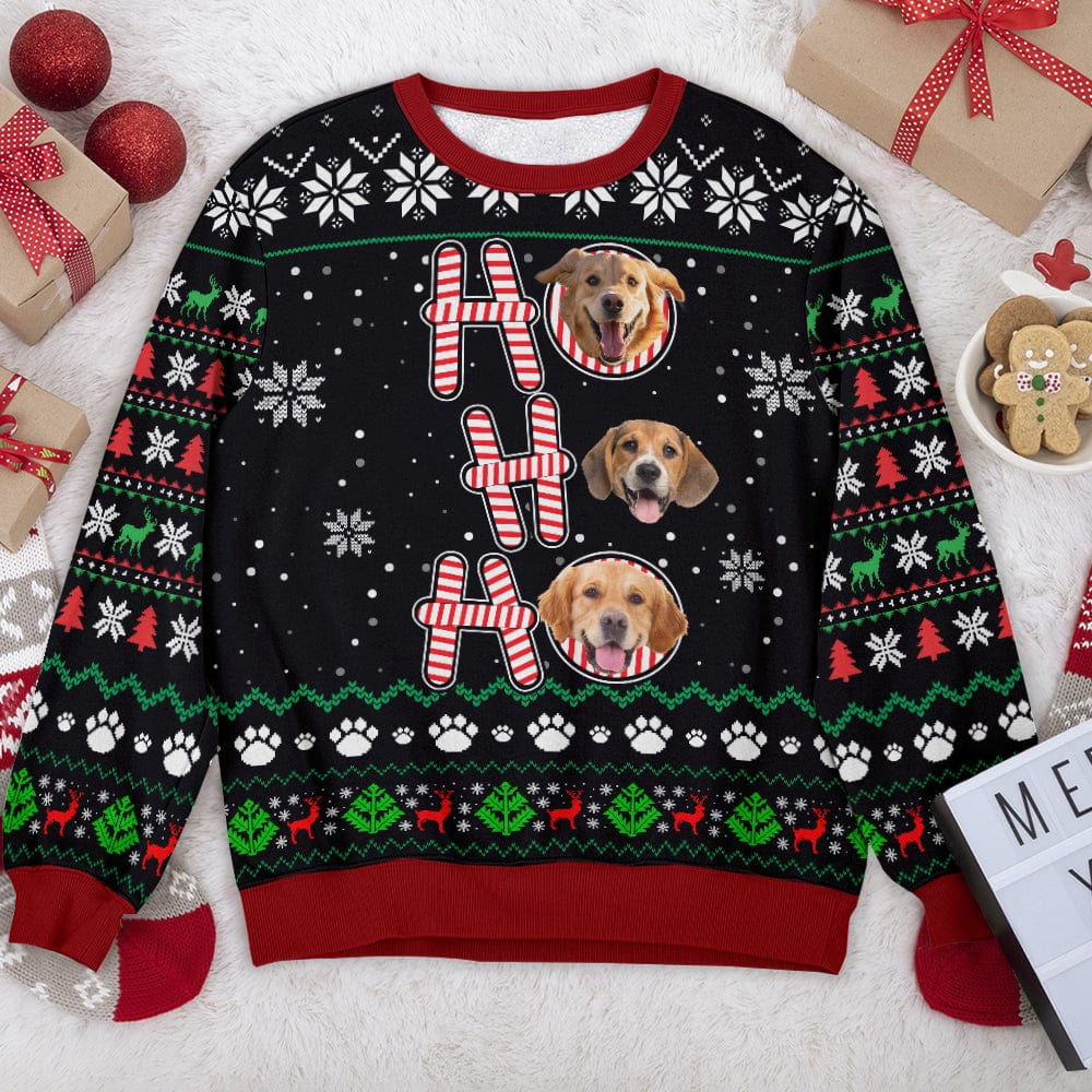 Custom Dog Photo Ho Ho Ho Christmas AOP Ugly Sweatshirt N304 889658