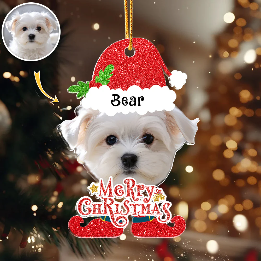 Custom Dog Photo Merry Christmas Acrylic Ornament Gift For Pet Lovers HO82 894828 - Image 3