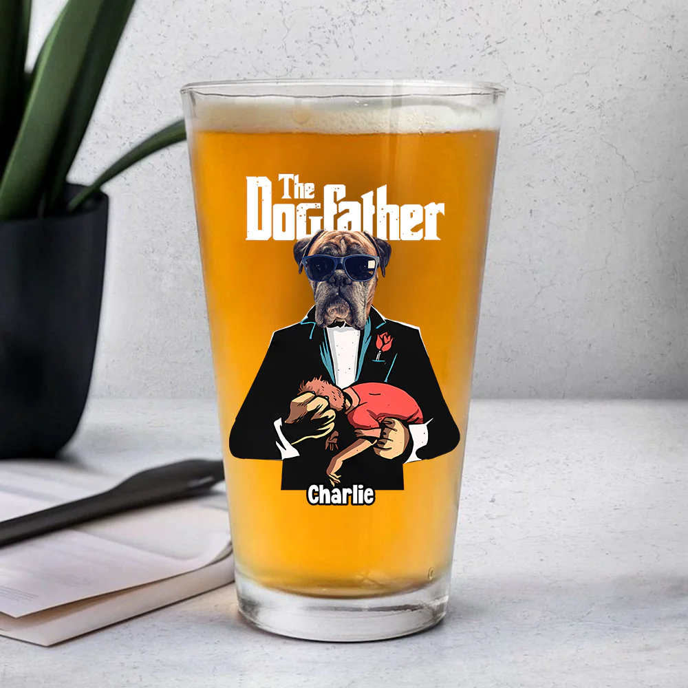 Custom Dog Photo The Dogfather Print Beer Glass Personalized Gift For Dog Dad HO82 893872 - Image 2