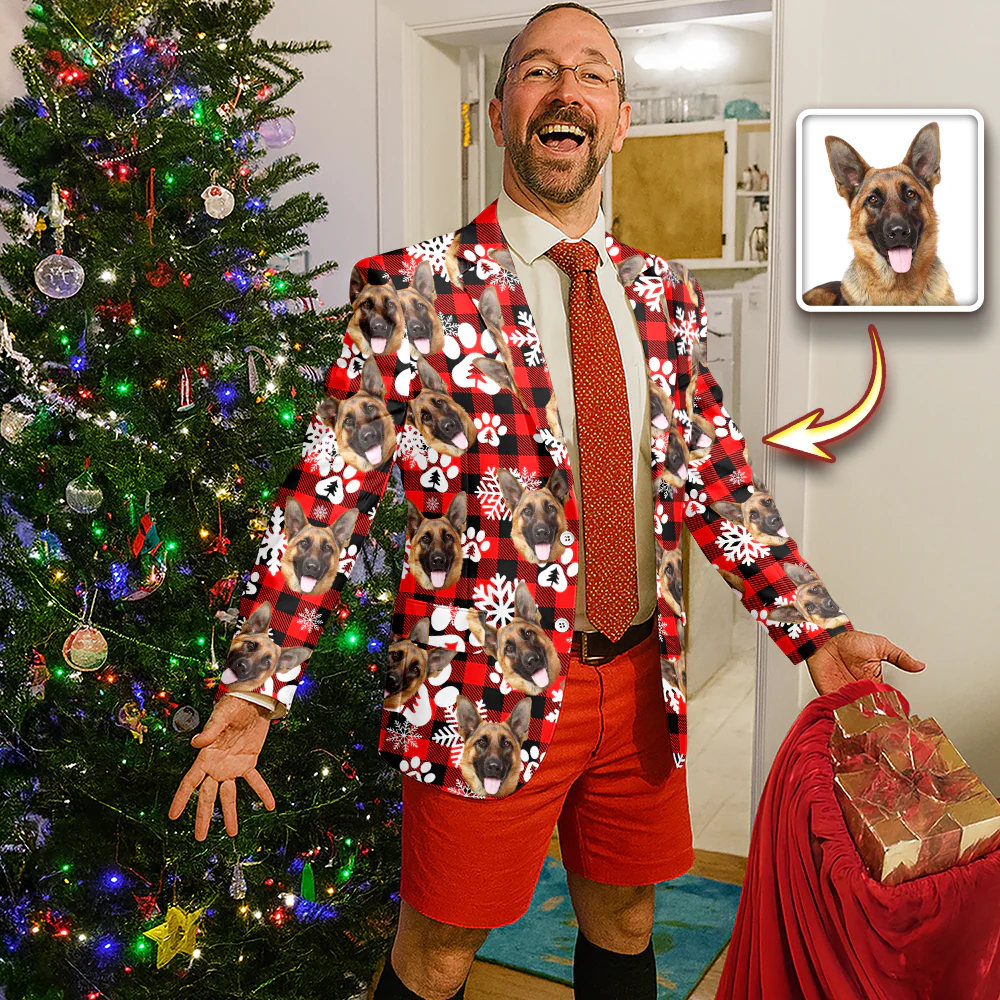 Custom Dog Photo With Christmas Pattern Family Men's Suits HO82 900428 - Image 5
