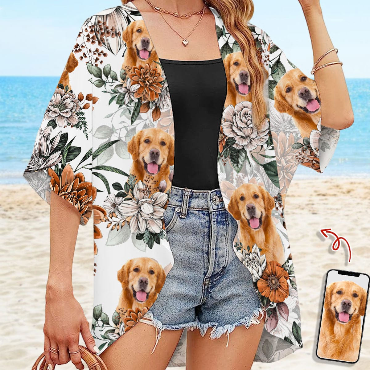 Custom Dog Photo With Flower Pattern Woman Kimono N304 889476