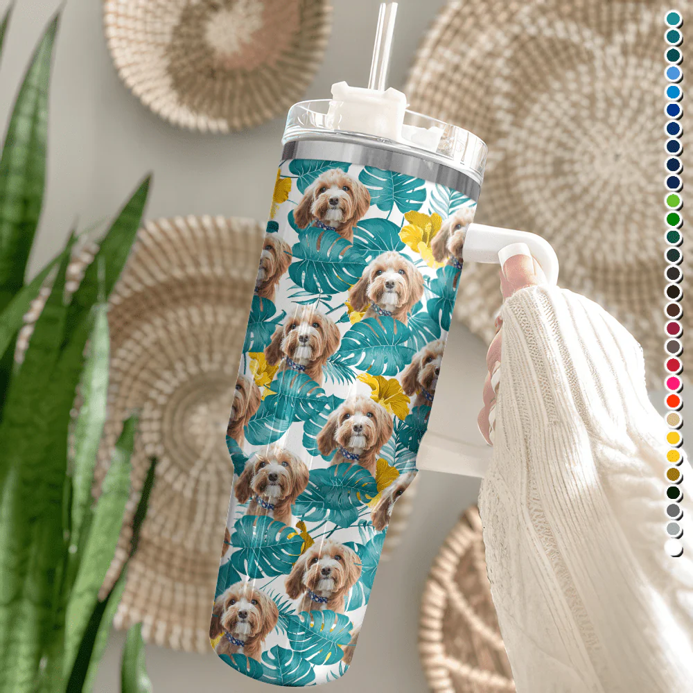 Custom Dog Photo With Hawaiian Style Tumbler Iron Ring 40oz TA29 890346 - Image 3
