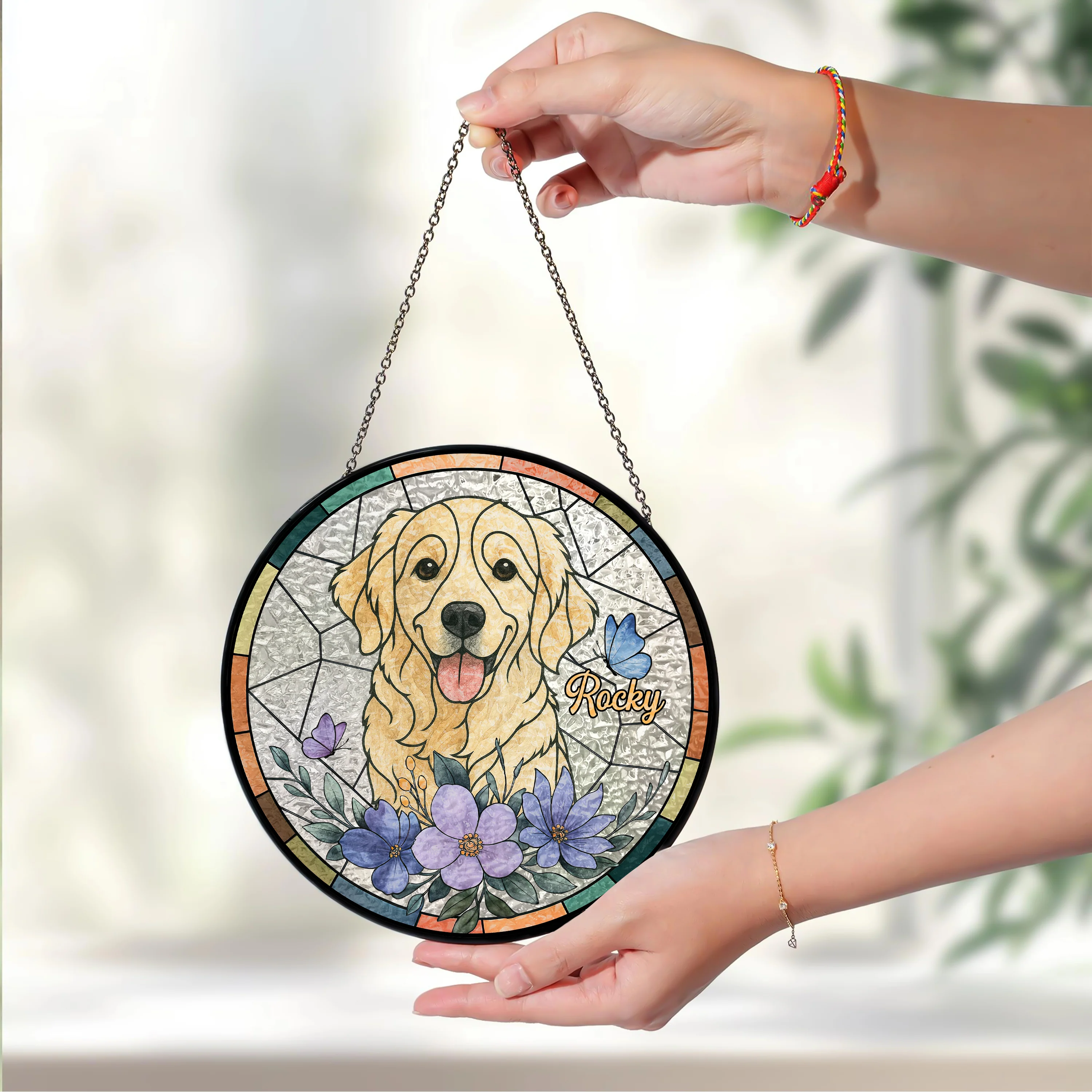 Custom Dog Photo With Sunflower Memorial Stained Glass Suncatcher, Pet Loss Gift HO82 894326 - Image 3