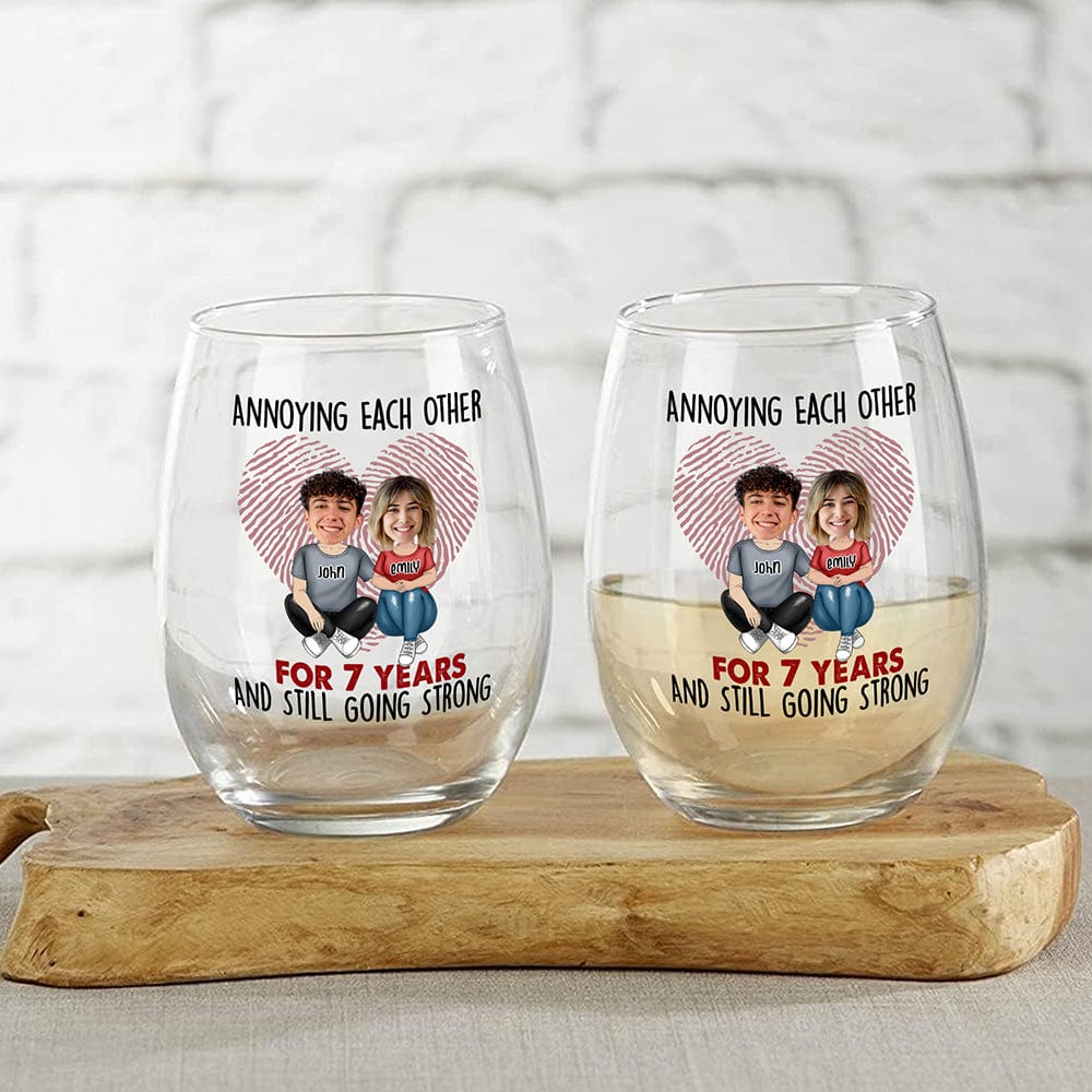 Custom Face Photo Annoying For Year Still Going Strong Couple Stemless Wine Glass For Valentine's Day HO82 893454