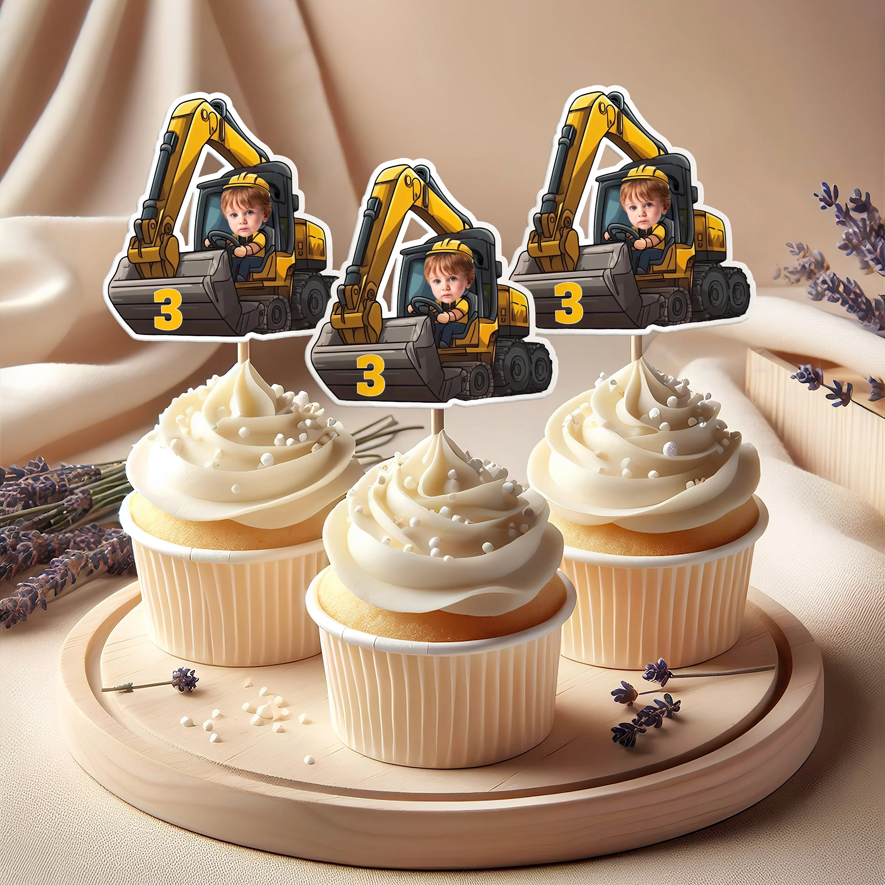 Custom Face Photo Excavator Lovers Cupcake Toppers Personalised Birthday Gift Party Decor HO82 893572 - Image 5