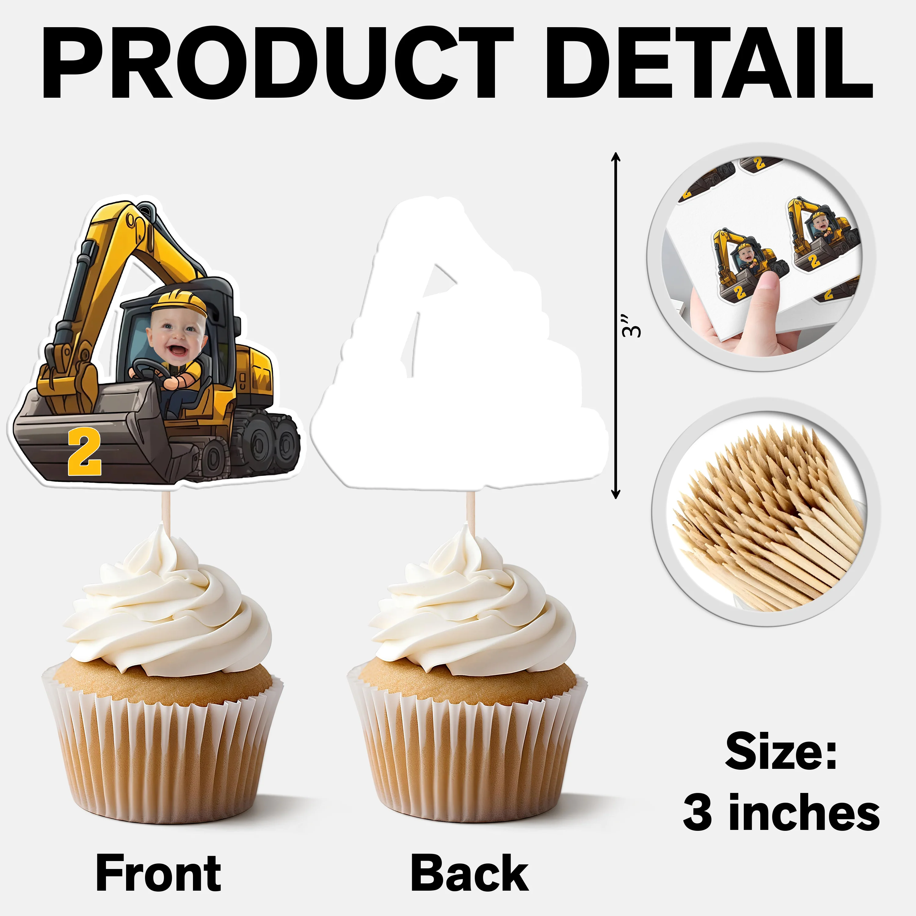 Custom Face Photo Excavator Lovers Cupcake Toppers Personalised Birthday Gift Party Decor HO82 893572 - Image 6
