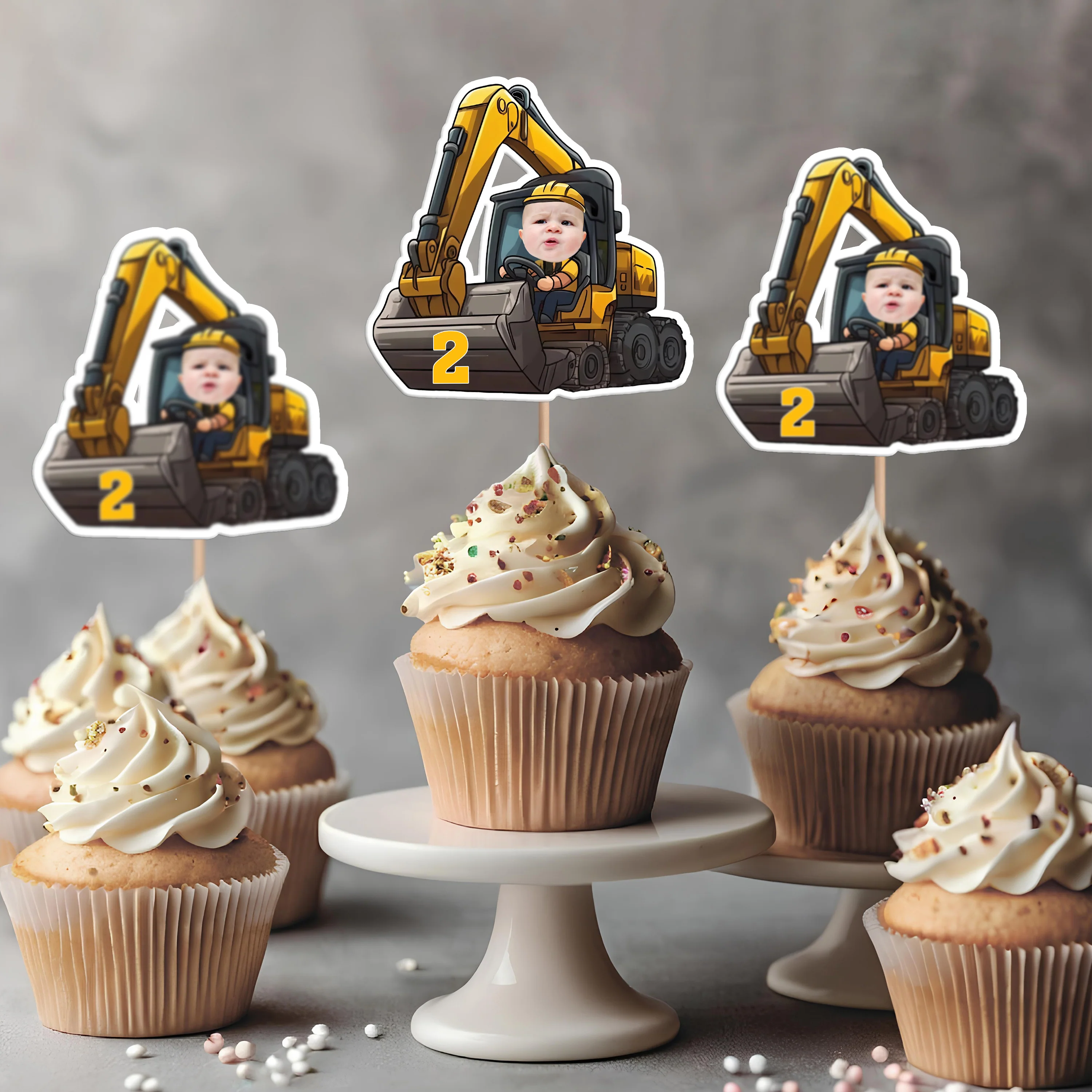 Custom Face Photo Excavator Lovers Cupcake Toppers Personalised Birthday Gift Party Decor HO82 893572 - Image 8