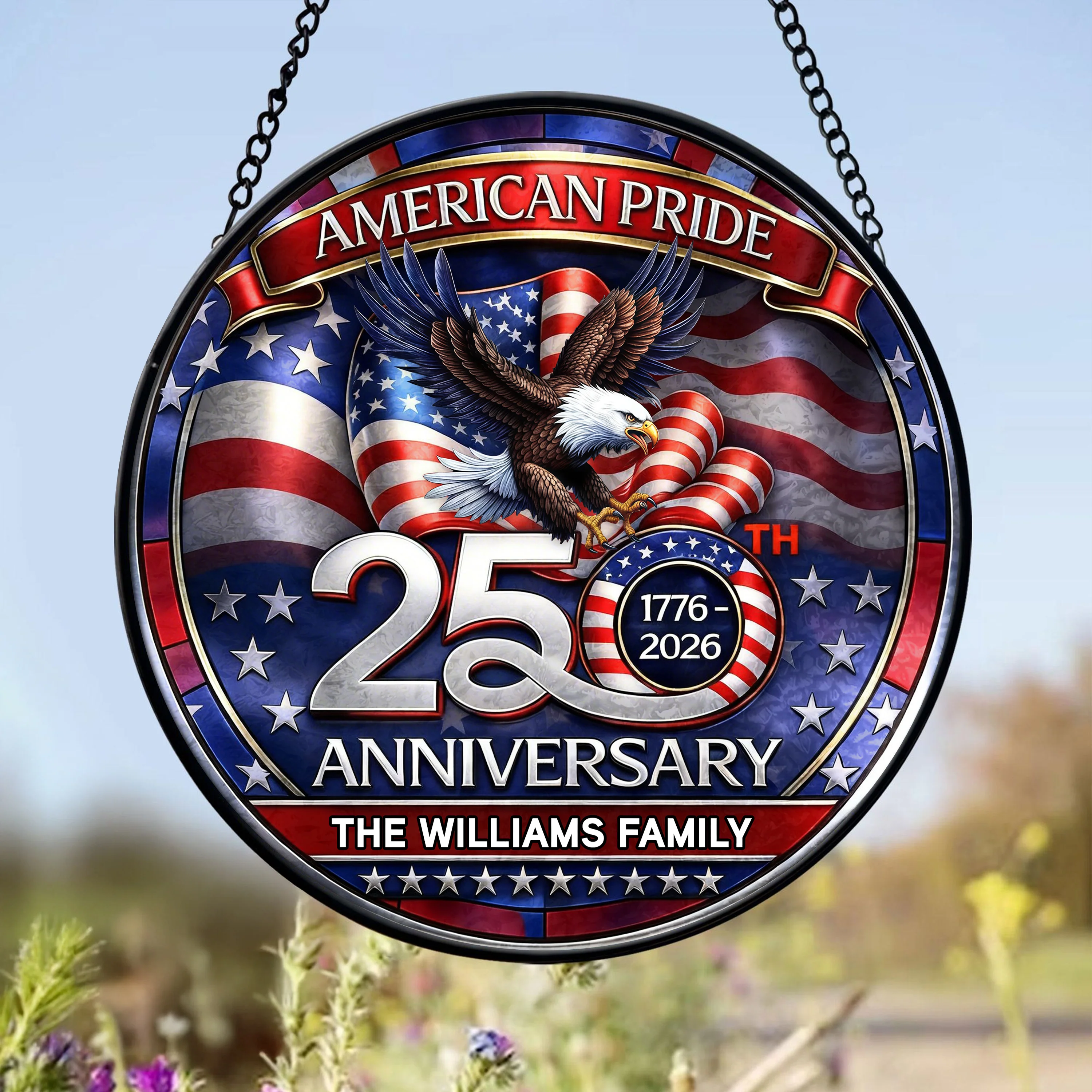 Custom Family Name American Pride Patriotic 250th Anniversary Eagle 1776–2026 Stained Glass Suncatcher HO82 901486 - Image 2