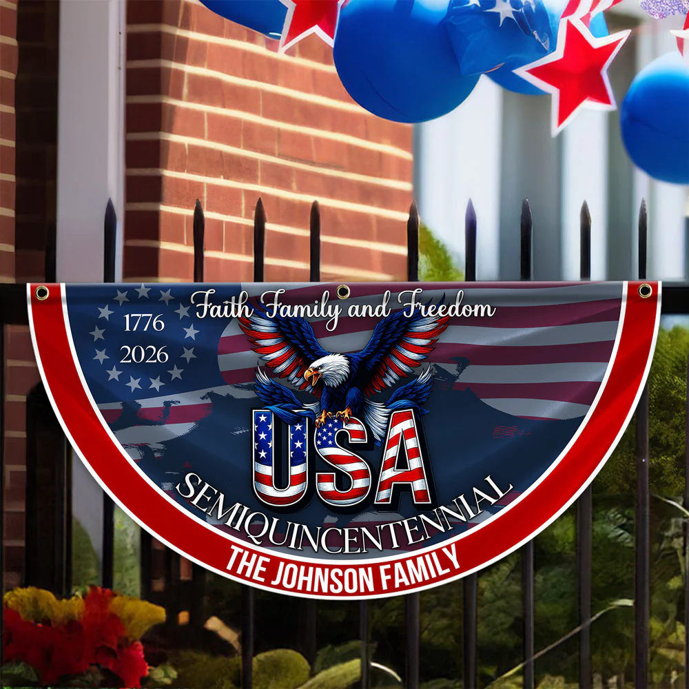 Custom Family Name Faith, Family & Freedom USA 250 Years Patriotic Non-pleated Fan Flag HO82 901314 - Image 3