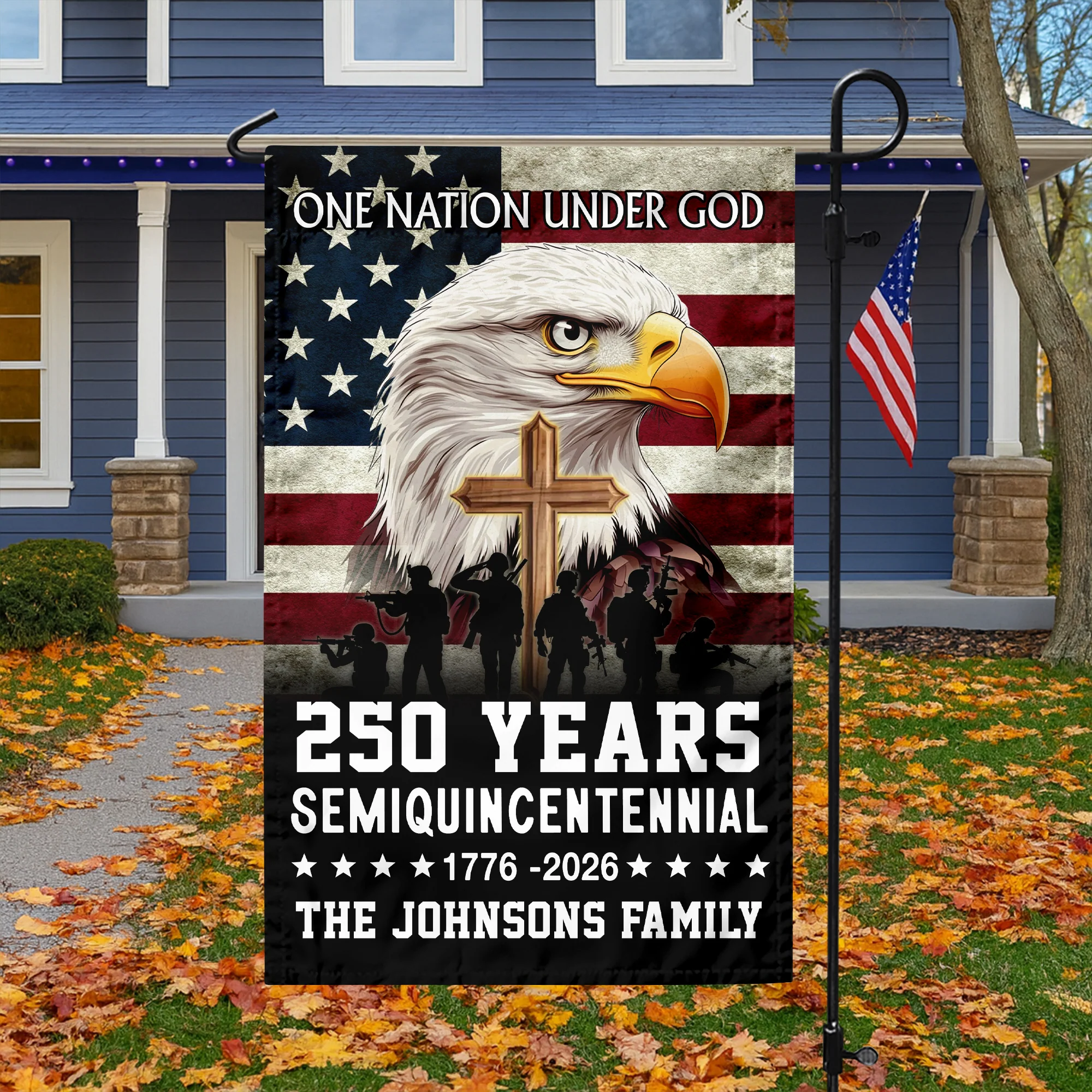 Custom Family Name One Nation Under God 1776 2026 Semiquincentennial 250 Years American Garden Flag HO82 900886 - Image 3