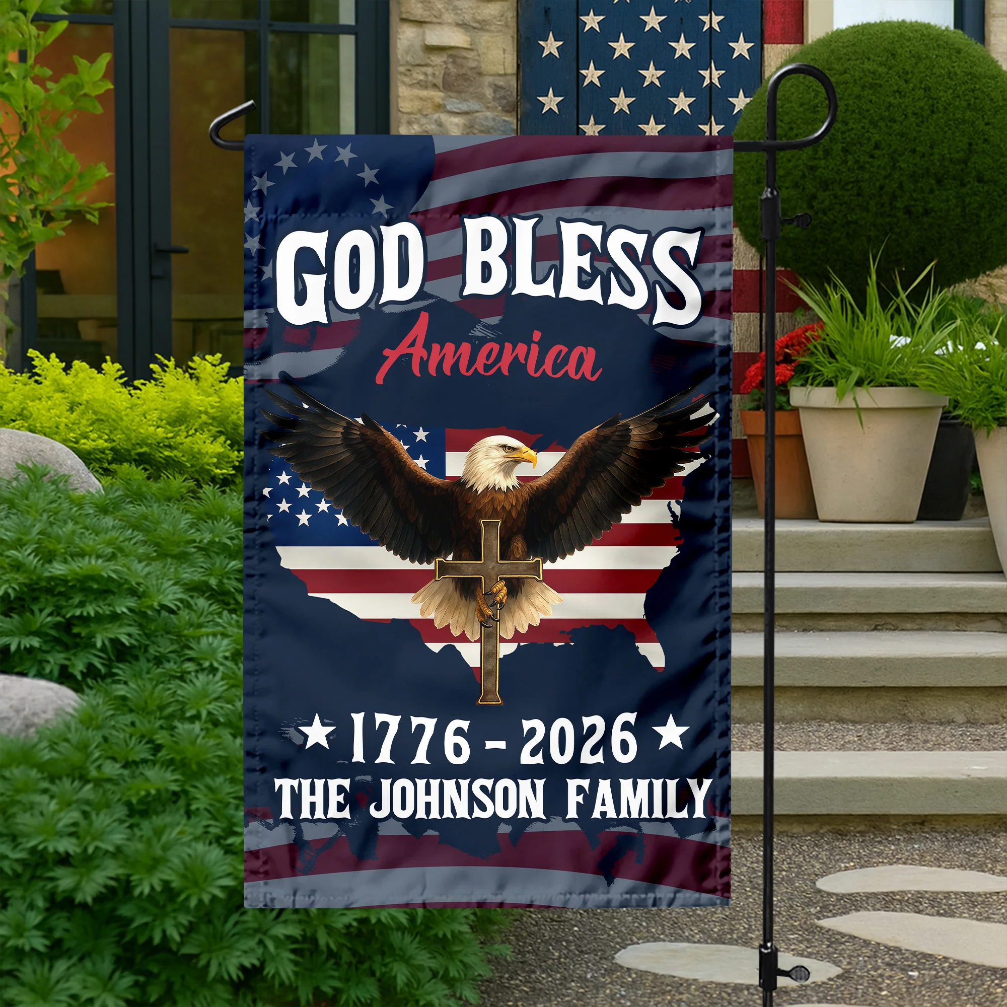 Custom Family Name Patriotic 250th Anniversary God Bless America Eagle 1776–2026 Garden Flag HO82 900870 - Image 2