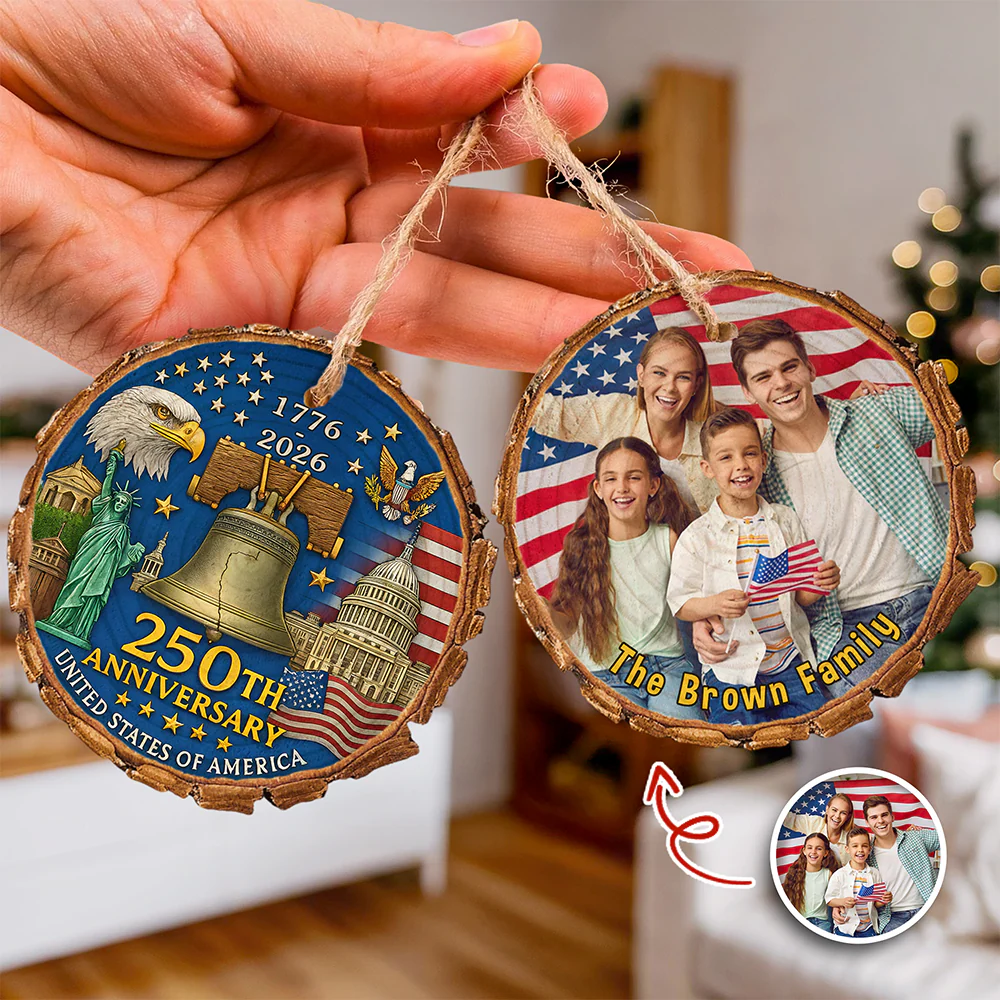 Custom Family Photo America 250th Anniversary 1776-2026 Wood Slice Ornament HO82 900172 - Image 2