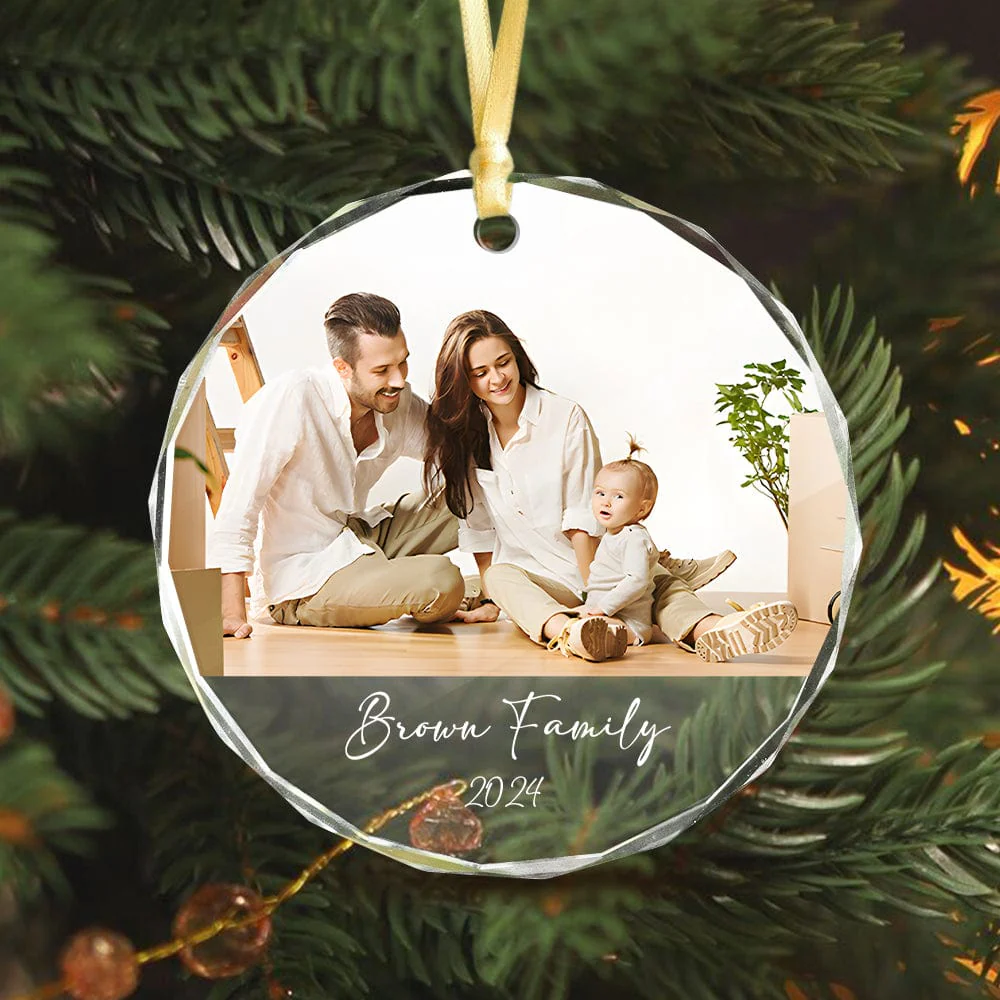 Custom Family Photo Gift For Parents Christmas Glass Circle Ornament HO82 893048