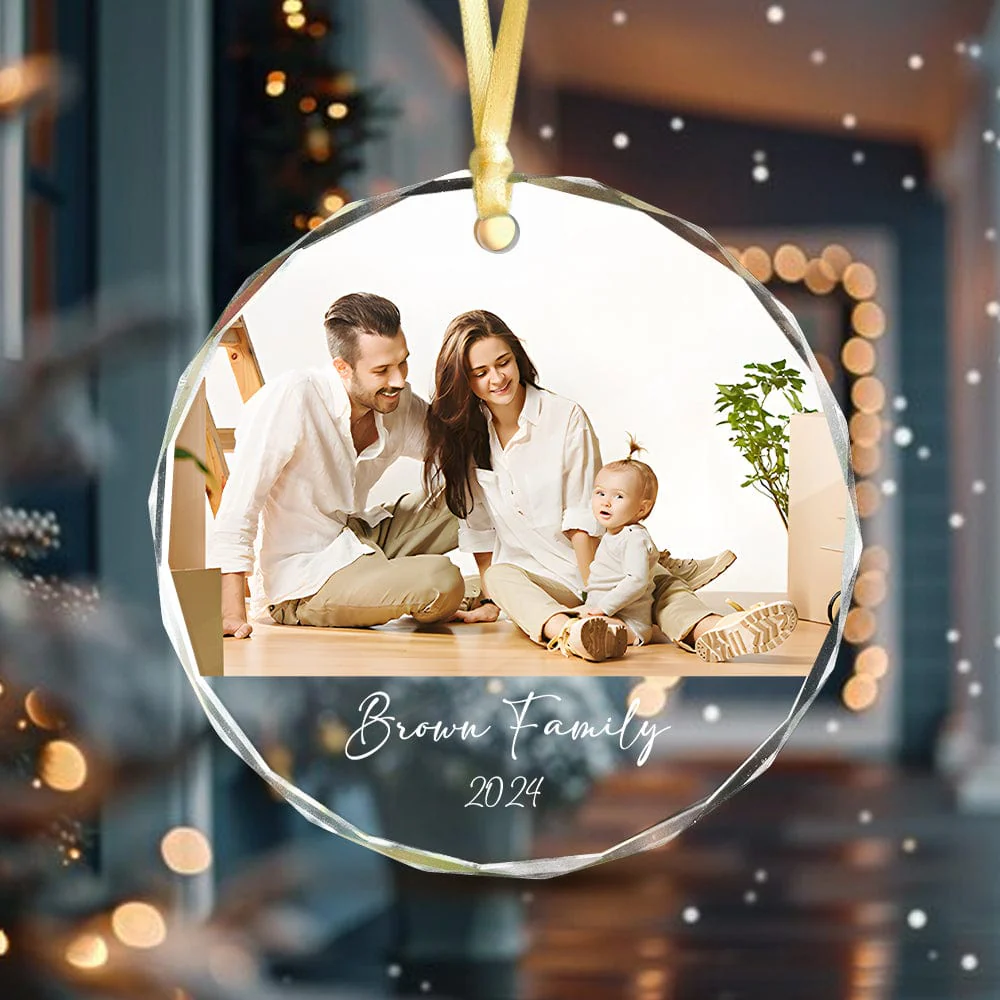Custom Family Photo Gift For Parents Christmas Glass Circle Ornament HO82 893048 - Image 3