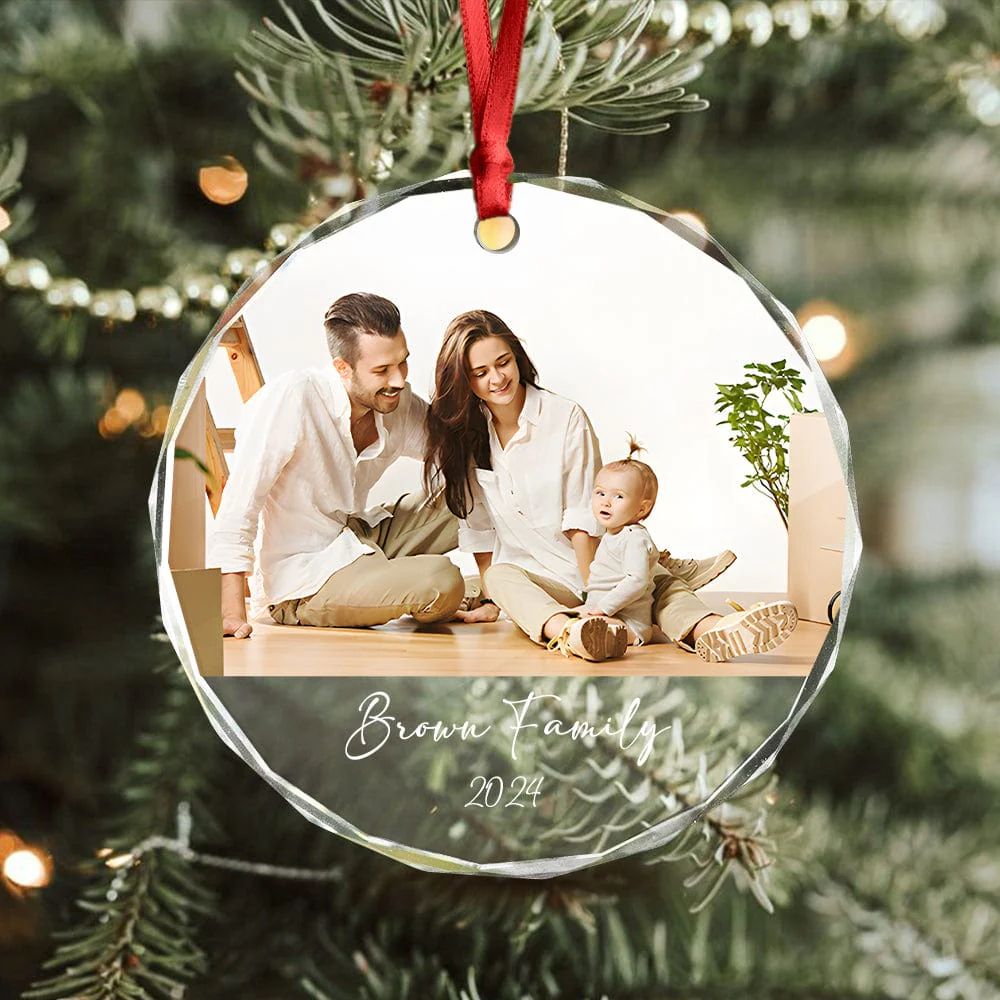 Custom Family Photo Gift For Parents Christmas Glass Circle Ornament HO82 893048 - Image 4