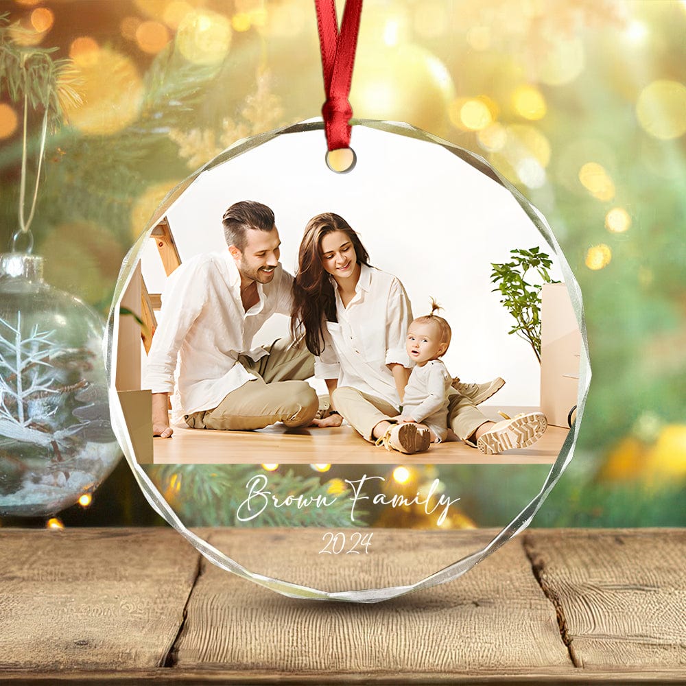 Custom Family Photo Gift For Parents Christmas Glass Circle Ornament HO82 893048 - Image 6