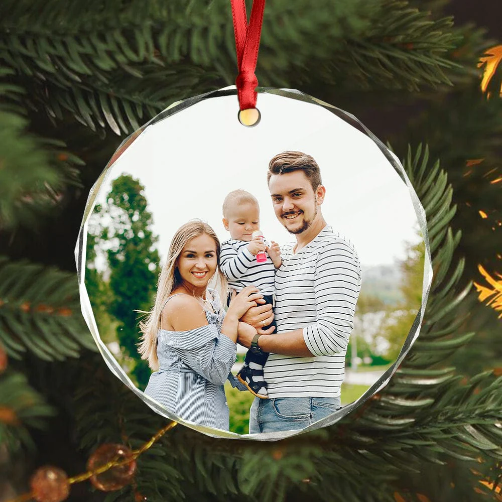 Custom Family Picture Gift For Parents Couple Friends Christmas Glass Circle Ornament HO82 893042 - Image 2