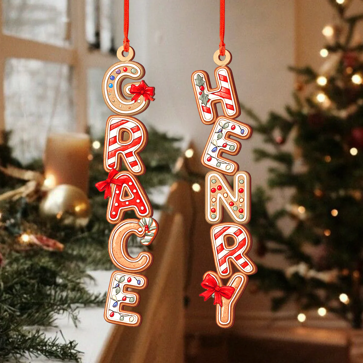 Personalized Gingerbread Alphabet Christmas Wood Ornament Family Gift HO82 900160 - Image 2