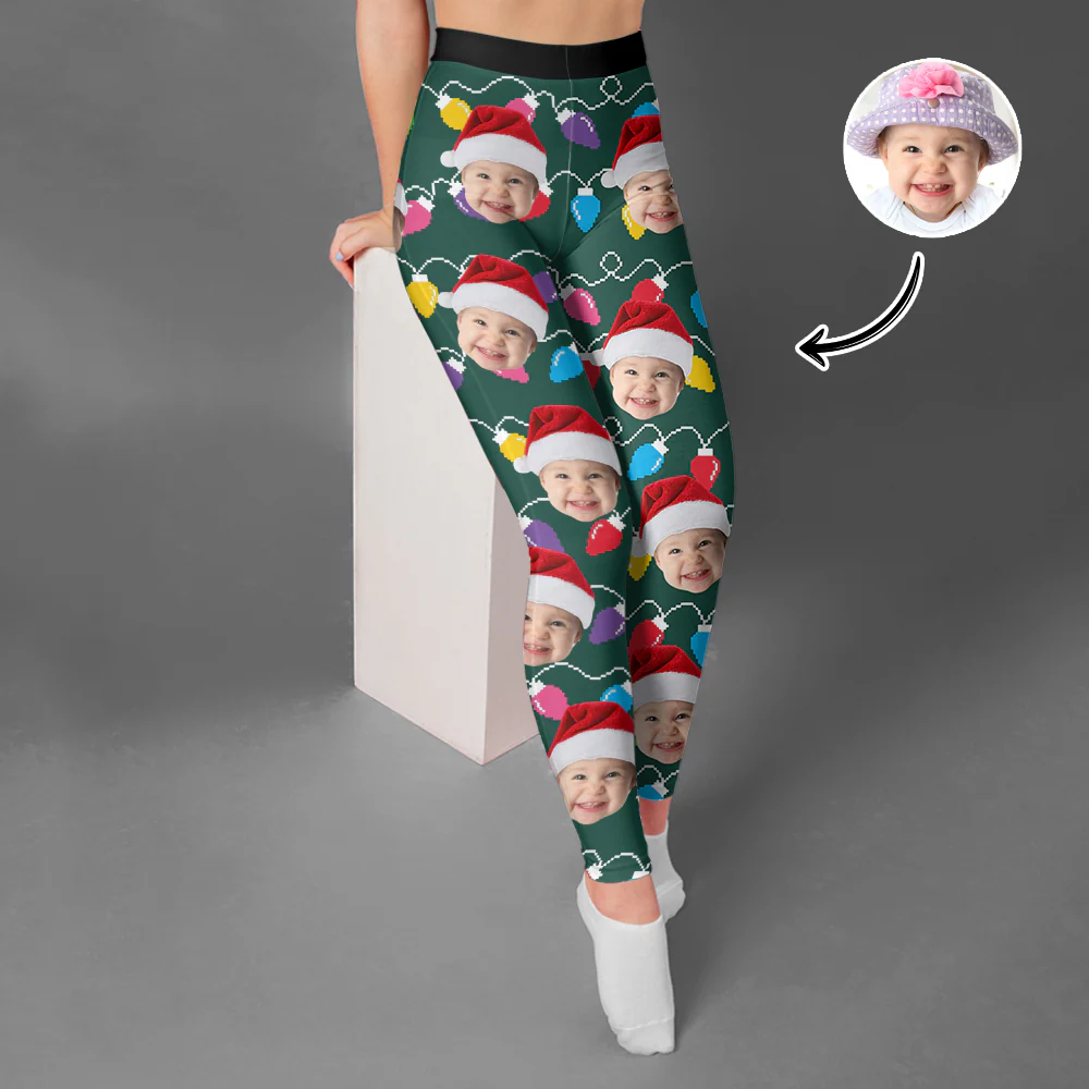 Custom Human Face Photo With Colorful Christmas Lights Legging HO82 900480 - Image 2