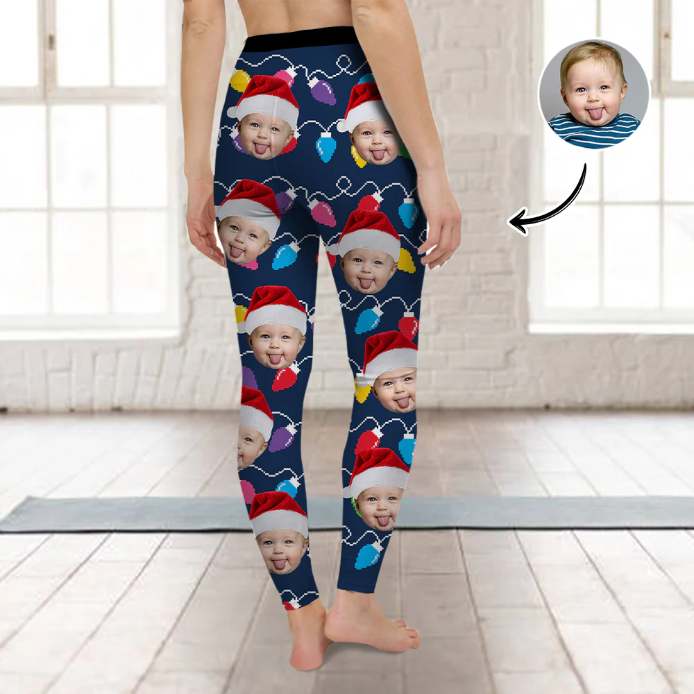 Custom Human Face Photo With Colorful Christmas Lights Legging HO82 900480 - Image 7