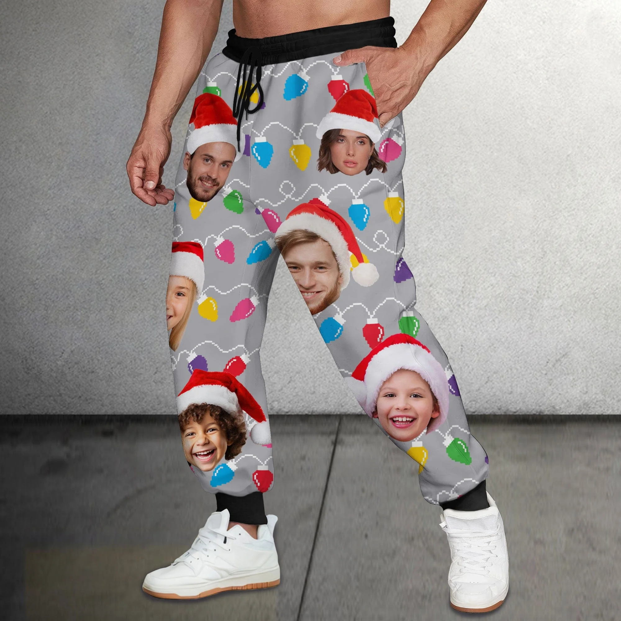 Custom Human Face Photo With Colorful Christmas Lights Sweatpants N304 889910 - Image 5