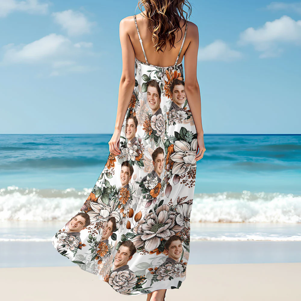 Custom Human Photo Floral Style Women's V-Neck Cami Maxi Dress HO82 893602 - Image 3