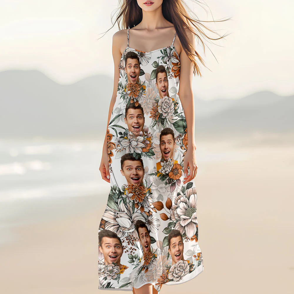 Custom Human Photo Floral Style Women's V-Neck Cami Maxi Dress HO82 893602 - Image 9