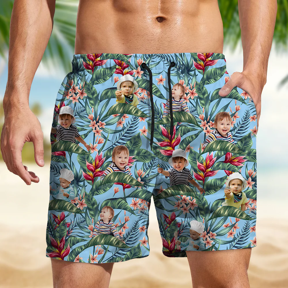 Custom Human Photo Hawaii In The Air Family Man's Beach Short HO82 894274 - Image 2