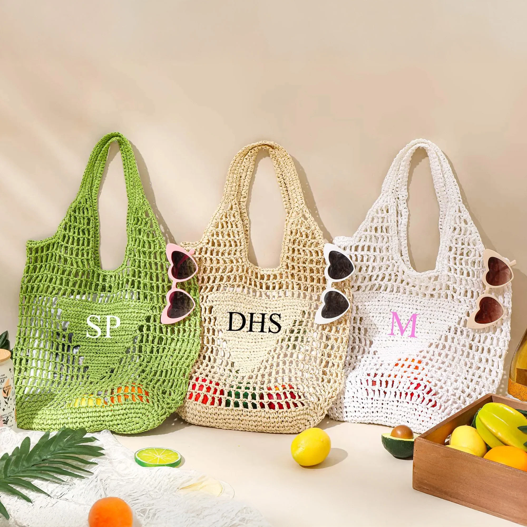 Custom Initials Beach Straw Bag - Summer Gift For Women, Mother's Day, Wife, Girlfriend HO82 902040 - Image 6