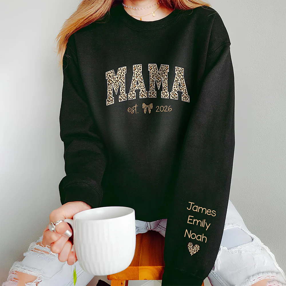 Custom Kid Name Leopard Mama Sleeve Printed Sweatshirt - Gift For Mom, Mother's Day HO82 902192 - Image 7