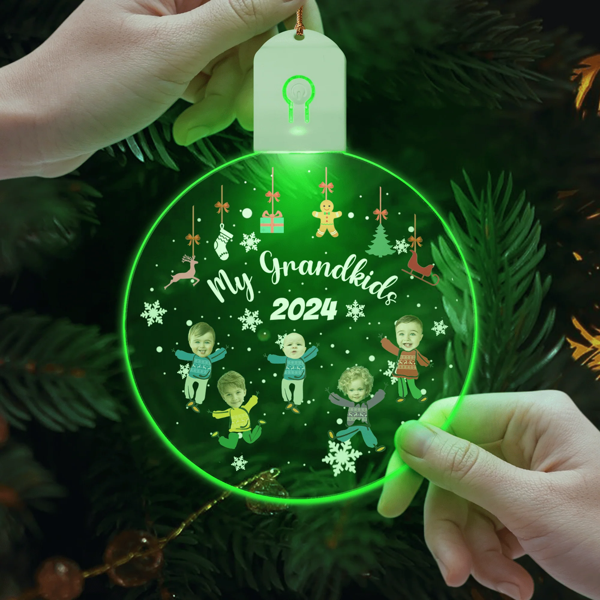 Custom Kid Photo My Grandkids Grandparents Family Led Acrylic Ornament HO82 893280