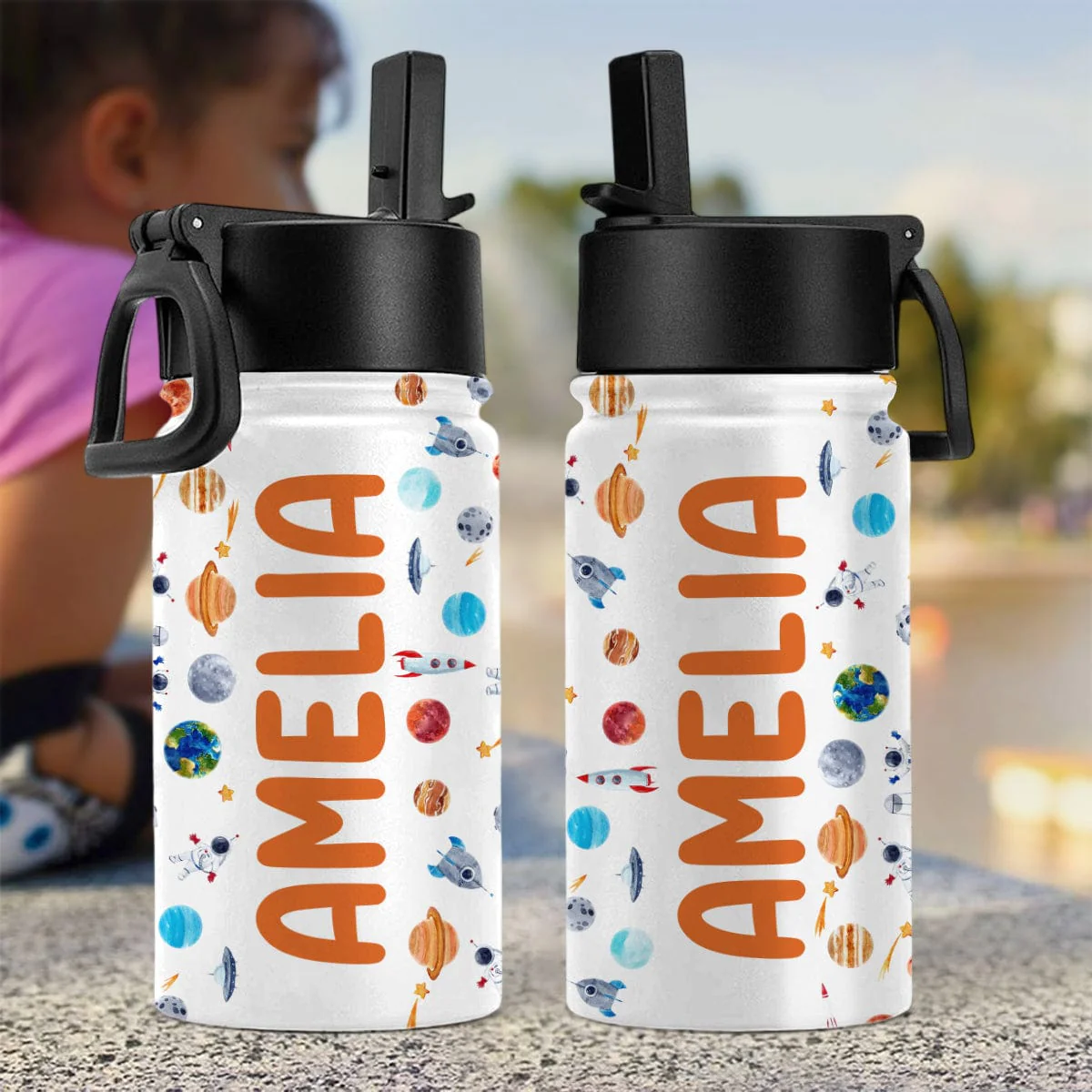 Custom Name Back To School Gift For Grandkid Kid Water Bottle With Straw HO82 891334 - Image 3