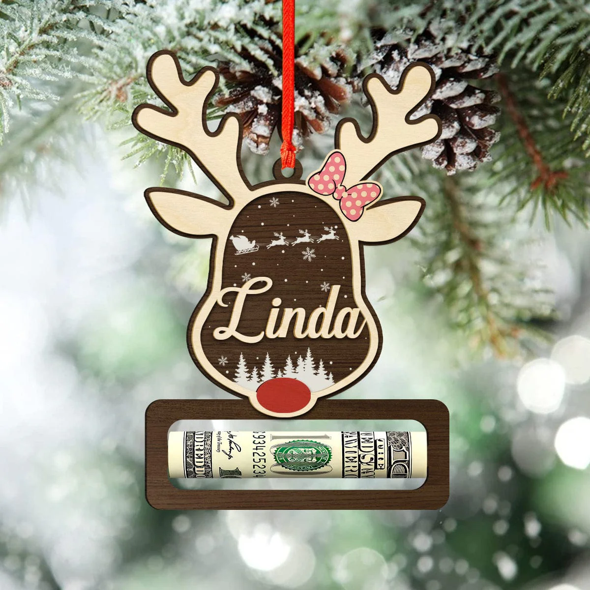 Custom Name Christmas Reindeer Wood Money Holder Ornament HO82 893300