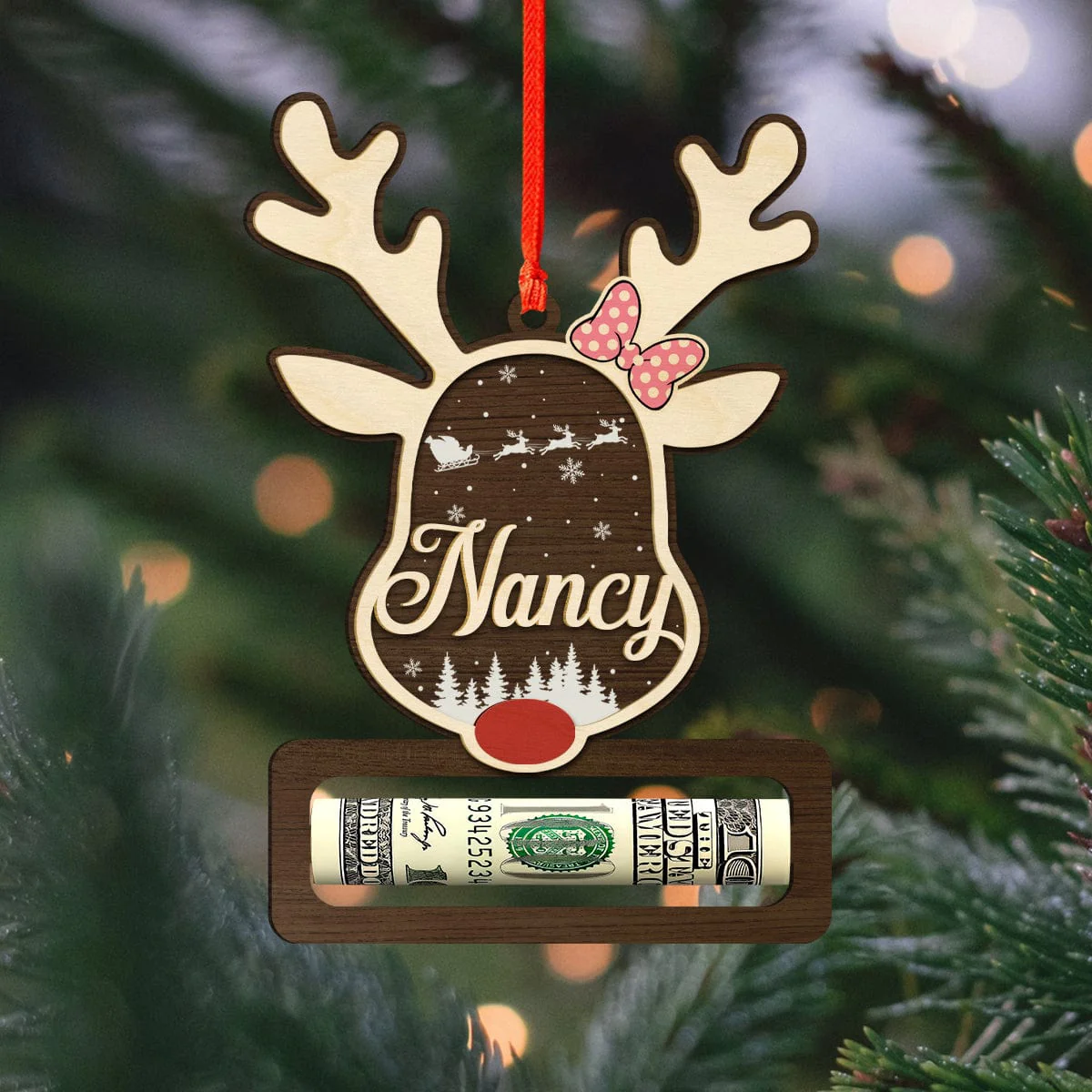 Custom Name Christmas Reindeer Wood Money Holder Ornament HO82 893300 - Image 5