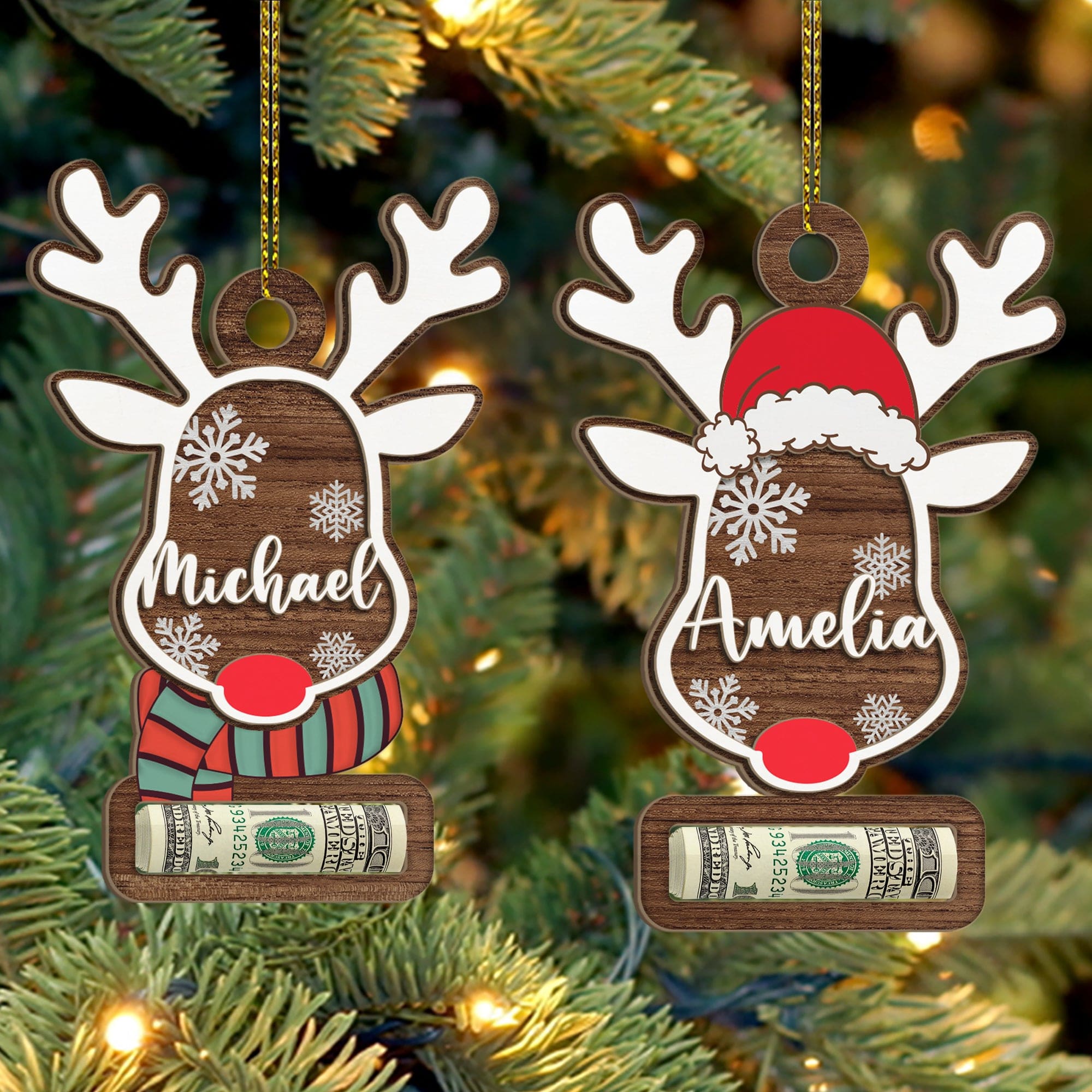 Custom Name Cute Reindeer Christmas Gifts Wood Money Holder Ornament HO82 893096 - Image 3