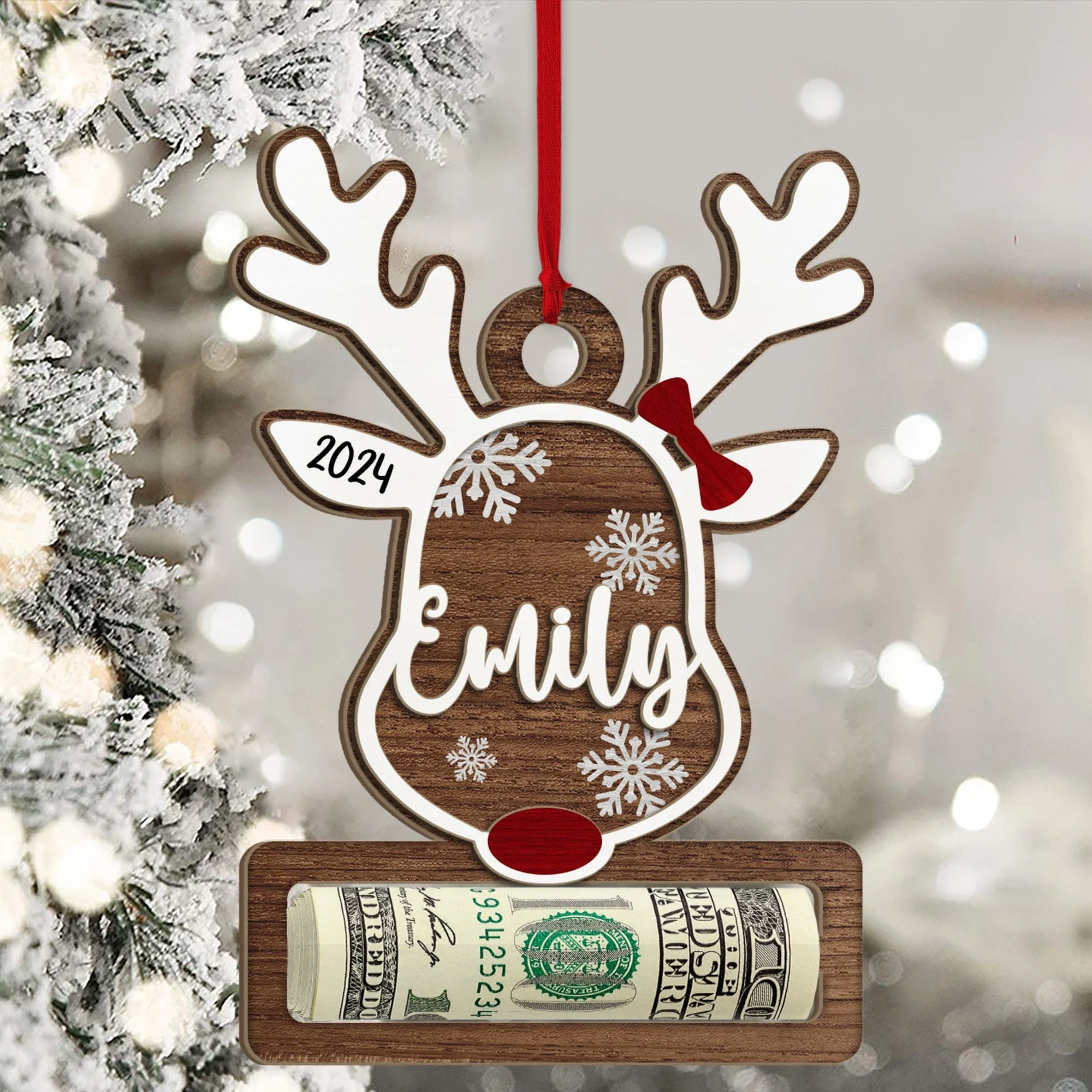 Custom Name Cute Reindeer Wood Money Holder Ornament HO82 893120 - Image 2