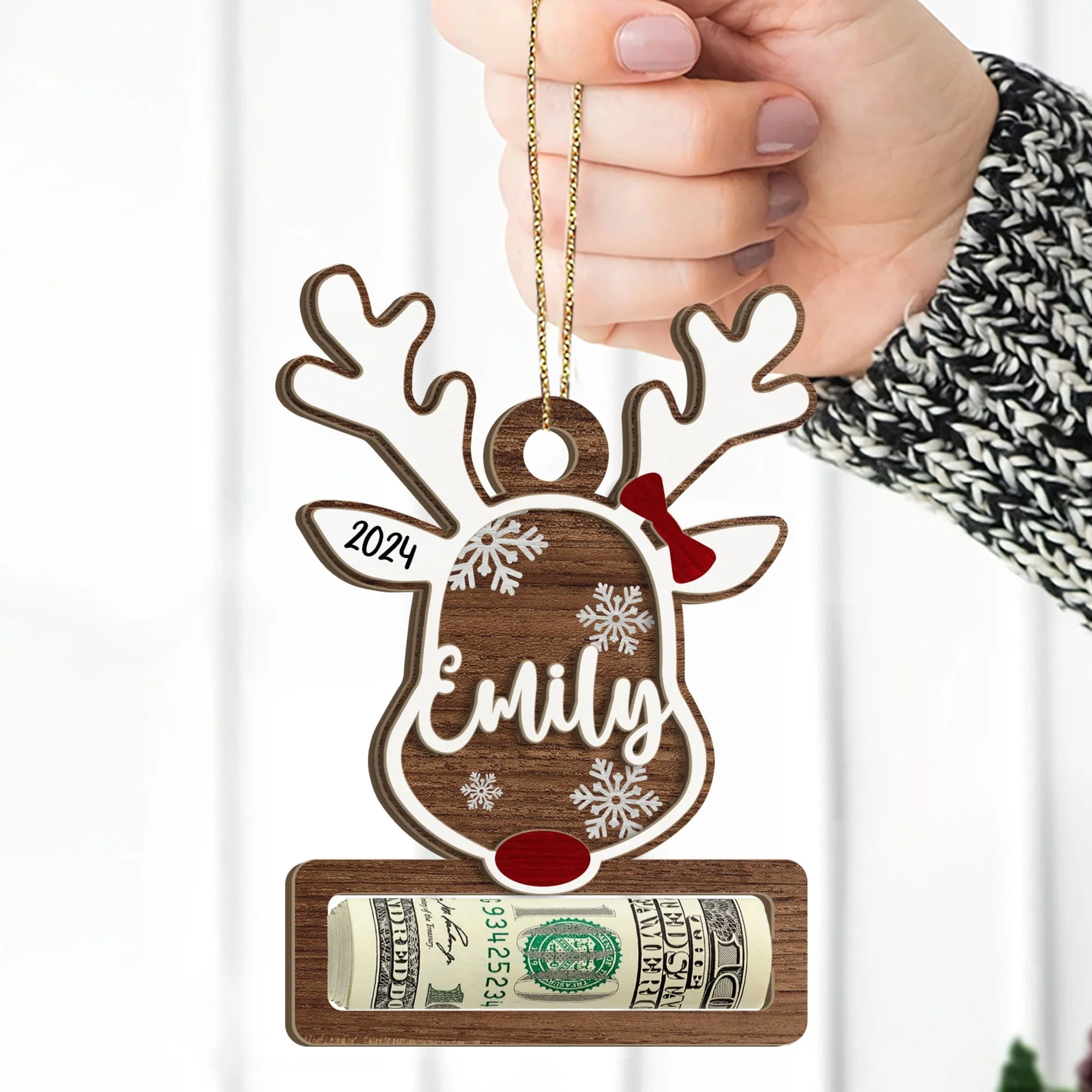 Custom Name Cute Reindeer Wood Money Holder Ornament HO82 893120 - Image 4