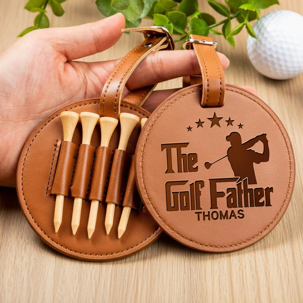 Custom Name The Golf Father Leather Golf Bag Tag Gift with Golf Tees, Personalized Leather Golf Bag Tag Gift with Golf Tees, Gift for Golfer HO82 900816 - Image 3