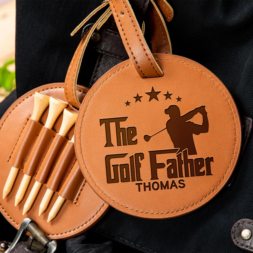 Custom Name The Golf Father Leather Golf Bag Tag Gift with Golf Tees, Personalized Leather Golf Bag Tag Gift with Golf Tees, Gift for Golfer HO82 900816 - Image 5