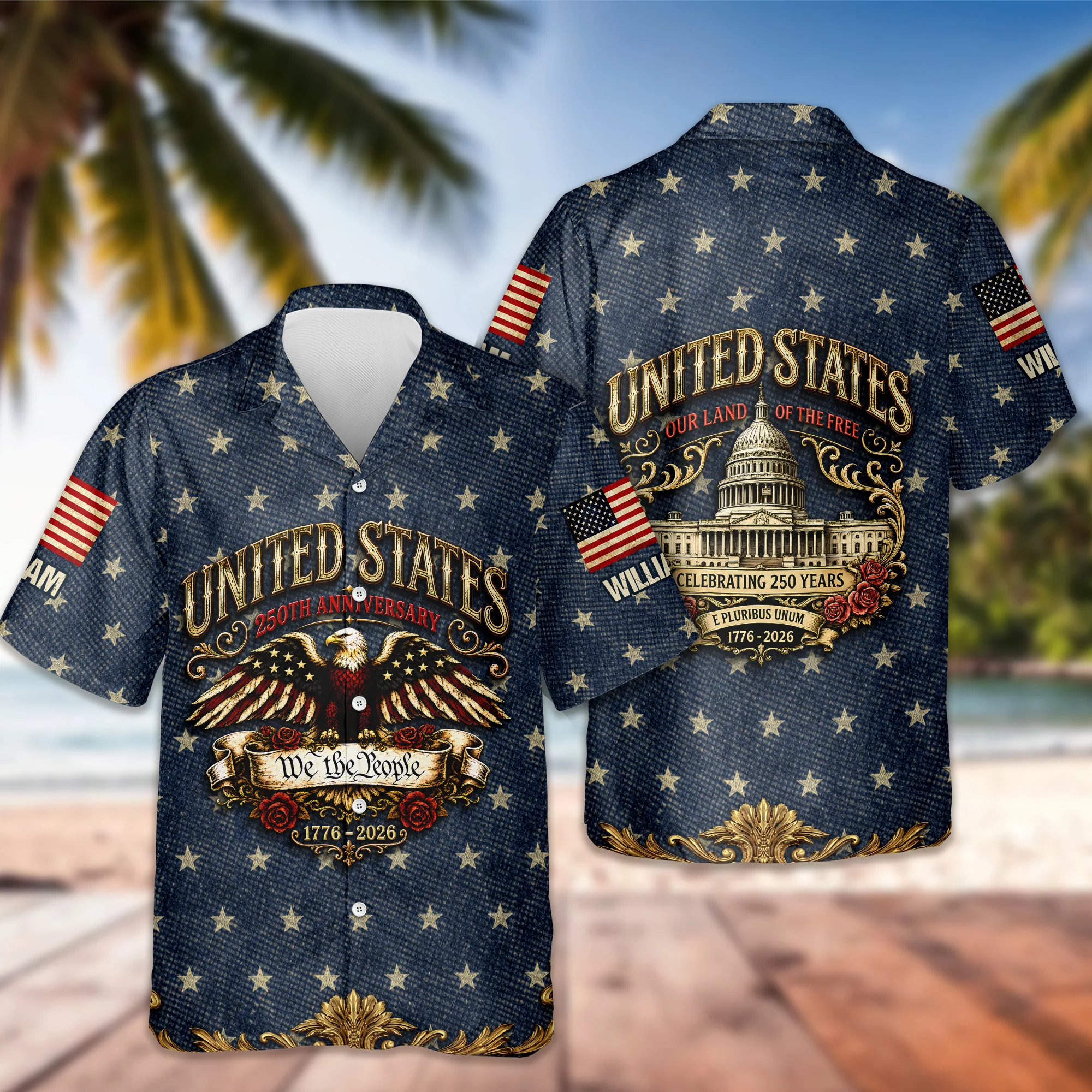 Custom Name Vintage USA 250 Years Anniversary Patriotic Eagle Freedom Faith Hawaii Shirt HO82 902530 - Image 8