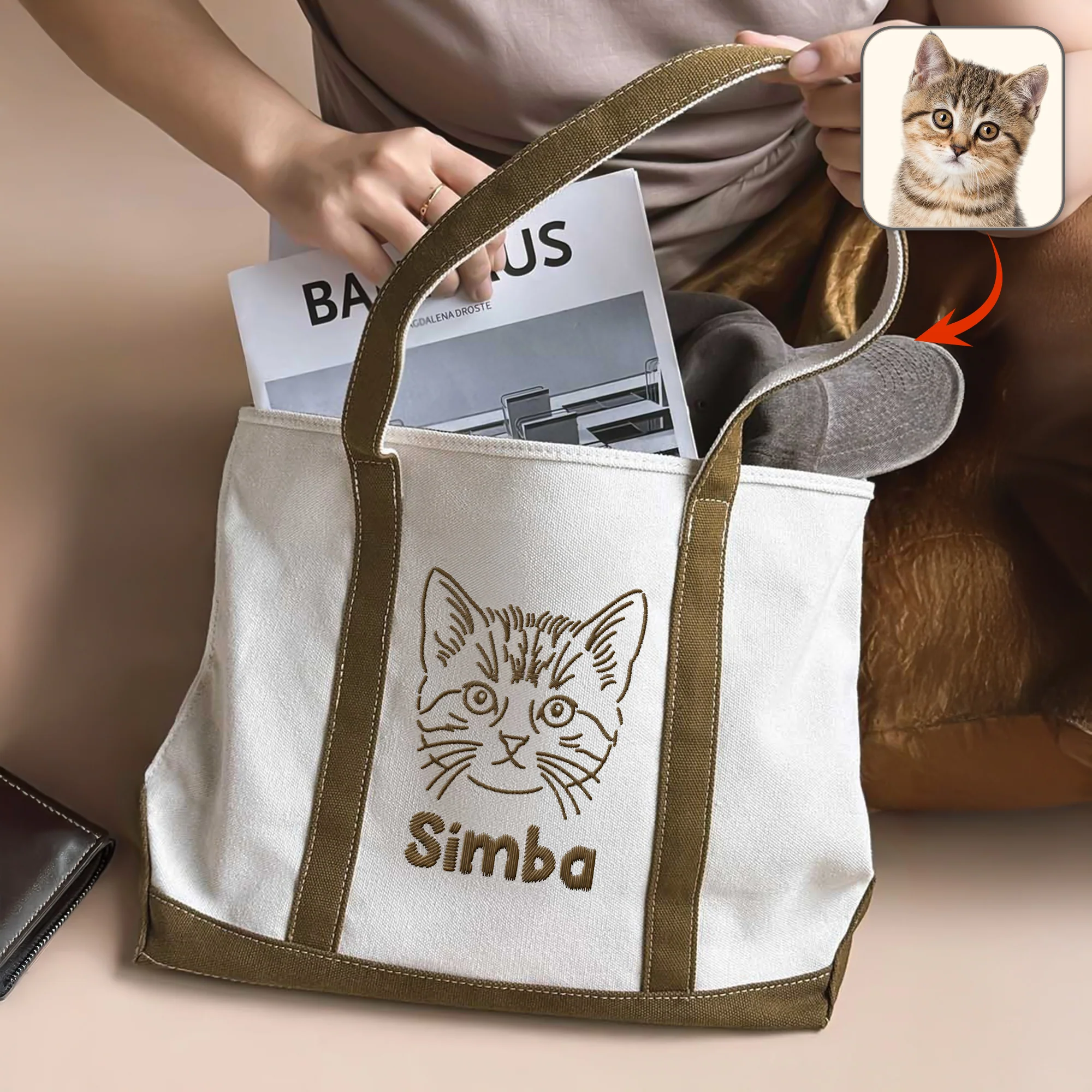 Custom Pet Face With Drawing Style Embroidered Monogram Beach Bag HO82 894244 - Image 2