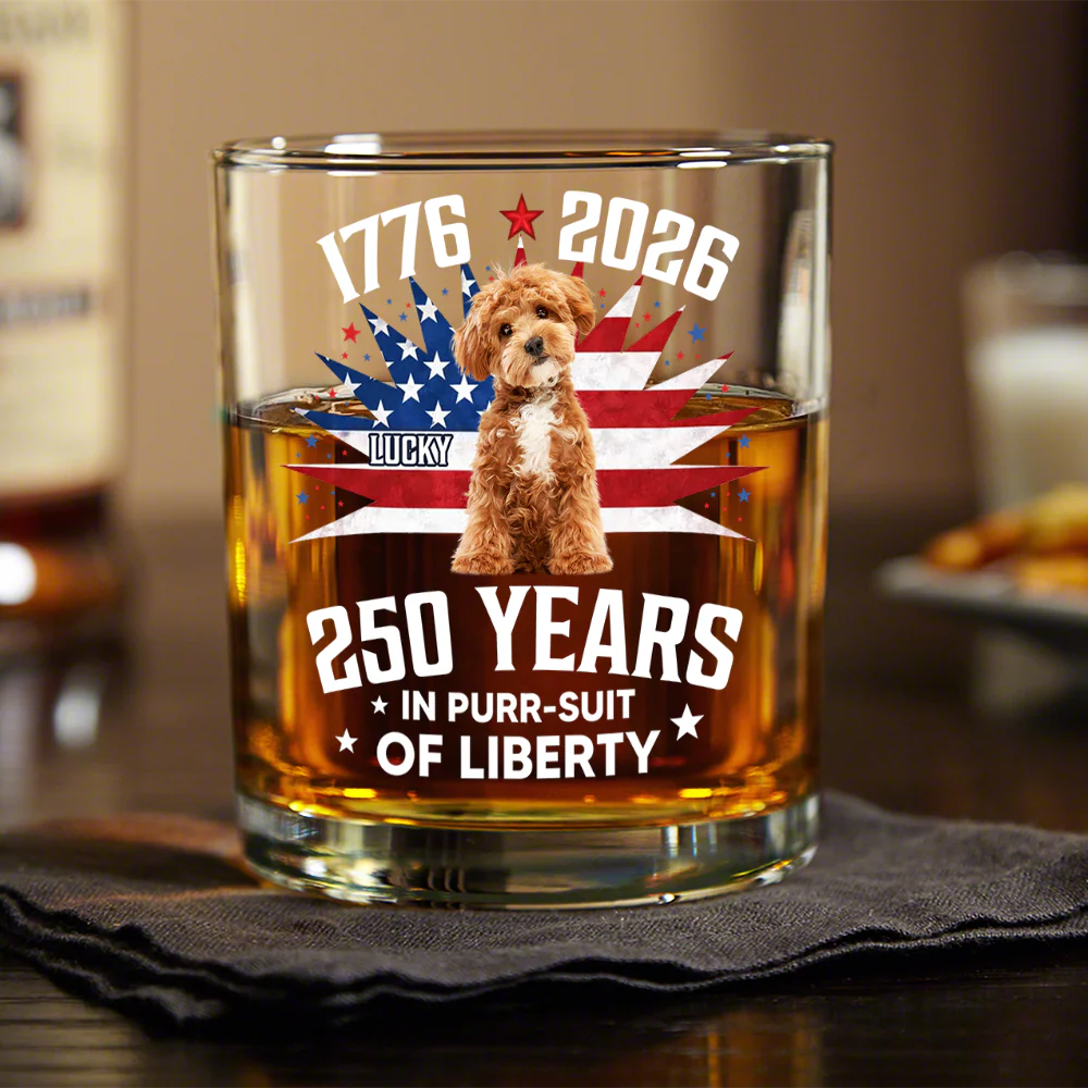 Custom Photo 250 Years In Purr-suit Of Liberty Vintage Dog Whiskey Glass HO82 901240 - Image 3