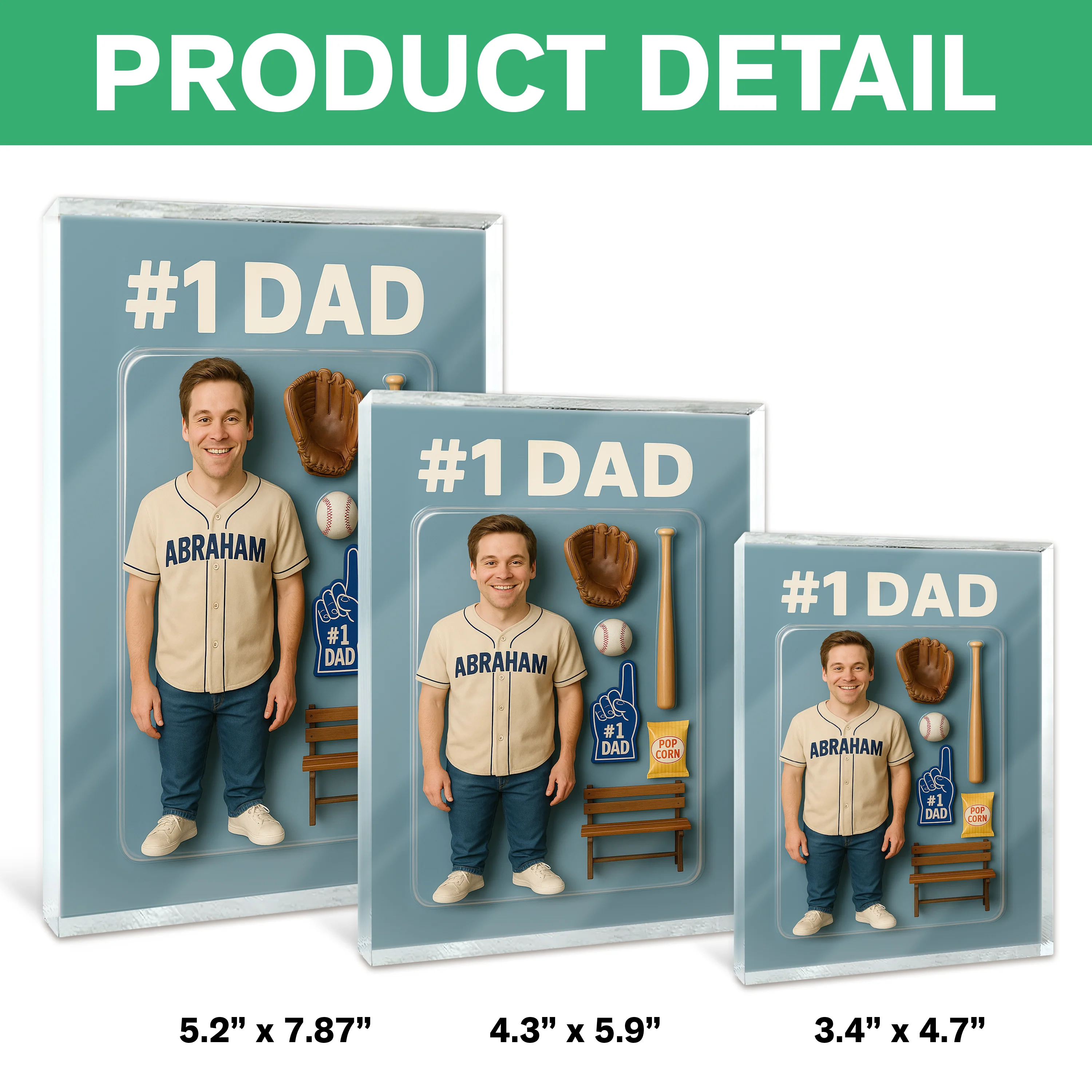 Custom Photo 3D Effect Baseball #1 Dad Acrylic Block Plaque, Unique Keepsake HO82 893908 - Image 7