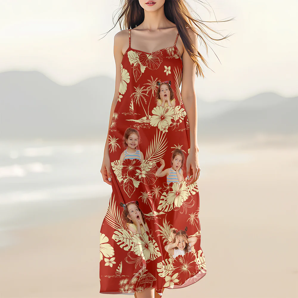 Custom Photo Aloha Hawaiian Women's V-Neck Cami Maxi Dress HO82 893670 - Image 3